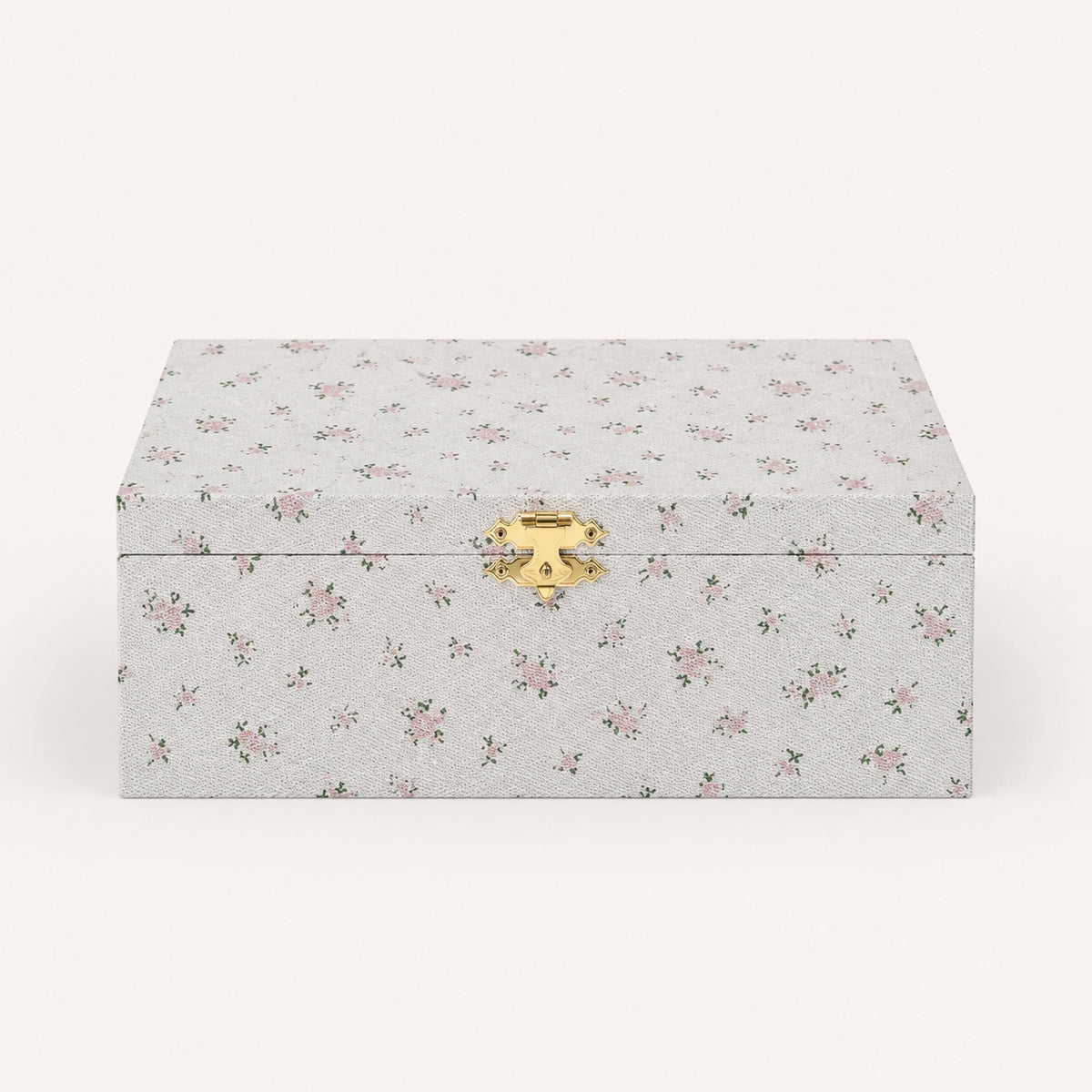 Pico Copenhagen Giant smykkeskrin i Taupe Flower med blomstermønster og to niveauer til ringe, øreringe og armbånd