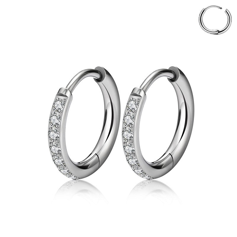 Titanium creoler i titanium med klare zirkonia-sten – 14 mm til hverdag og fest