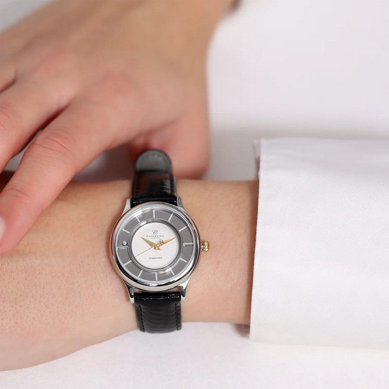Christina Jewelry & Watches dameur i 2-tone stål med hvid skive, set fra siden