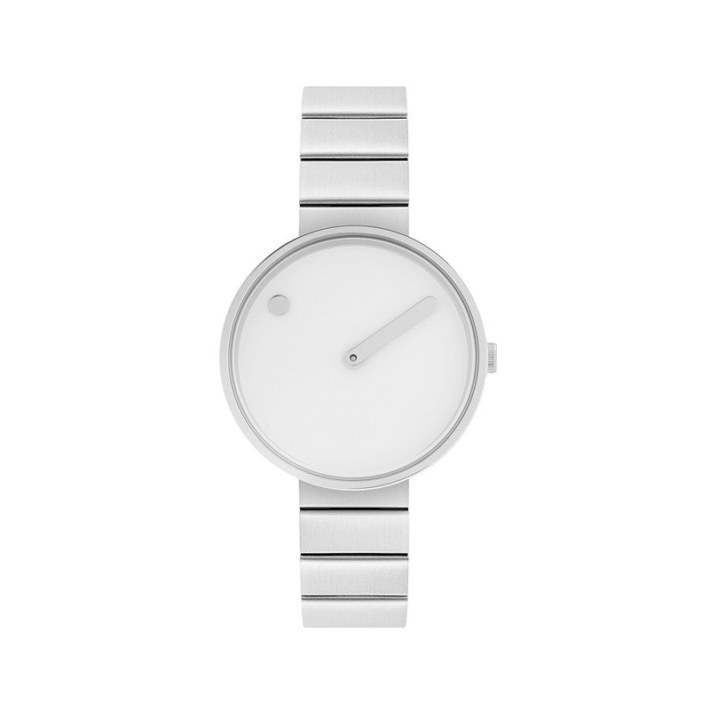 Picto dameur med hvid urskive og stållænke i retro design – 34 mm