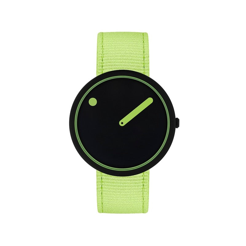 Picto OCEAN GHOST NET ur med Manta Ray Black urskive og Paradise green rem i genanvendt ghostnet – 40 mm