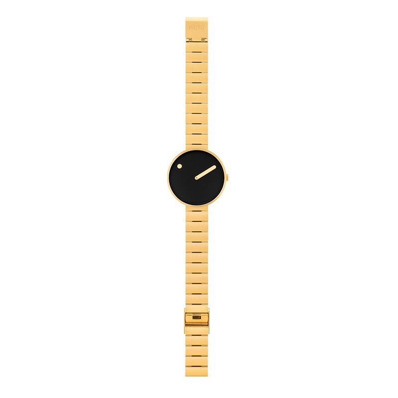 Picto - Sort skive med steel bracelet i mat IP guld - 34 mm 3
