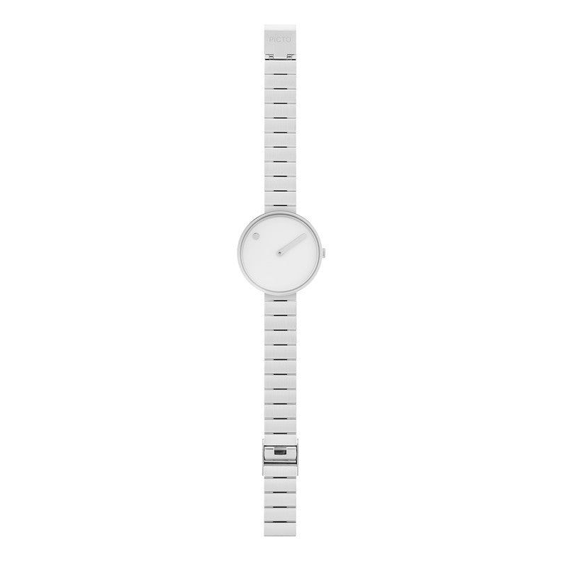 Picto Hvid skive med steel bracelet i sølvfarve 34 mm