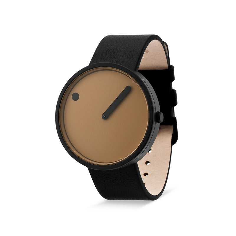 Picto ur med cappuccino urskive, sort urhus og læderrem – unisex design på 40 mm