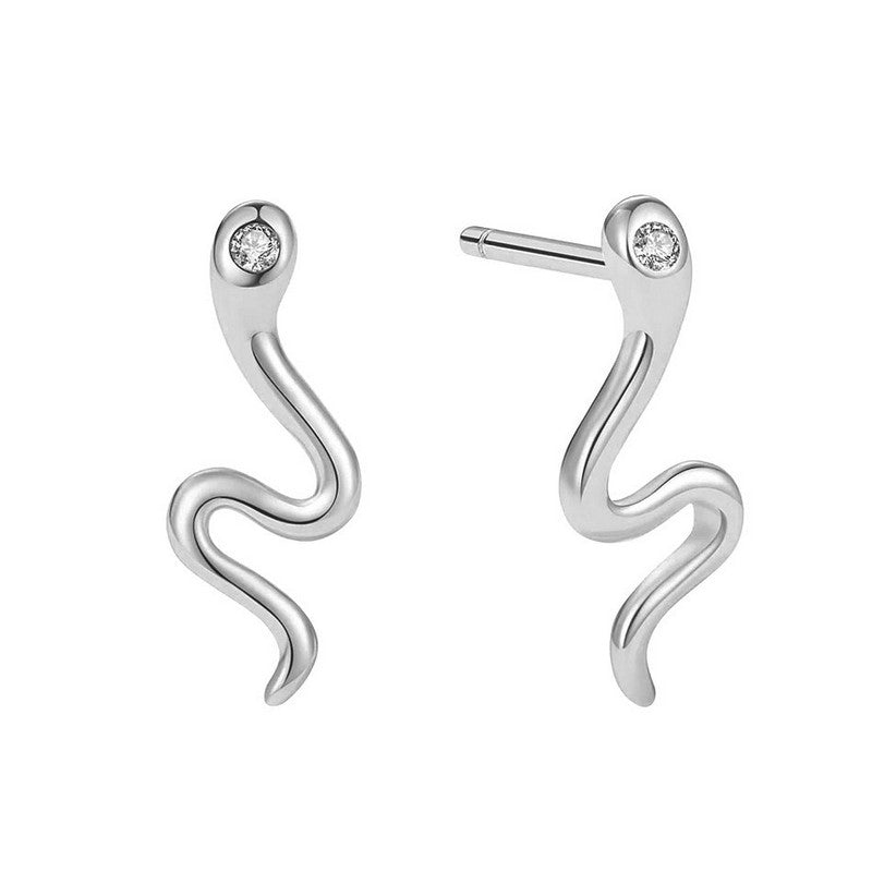 ByBirch snake ørestikker i 925 sterling sølv med hvid zirkonia i hvert slangeje