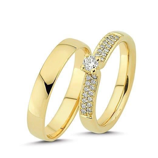 Nuran vielsesringe i 14 karat guld med 29 brillanter og 0,28 carat diamanter