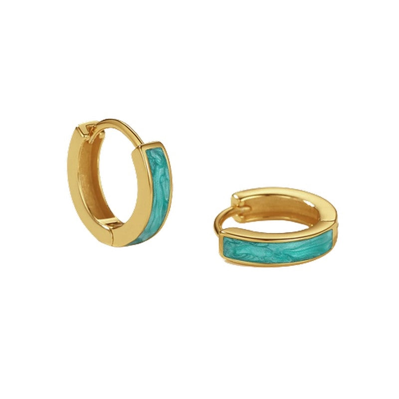 ByBirch Heidi hoops i forgyldt sølv med grøn emalje, 12,7 mm diameter