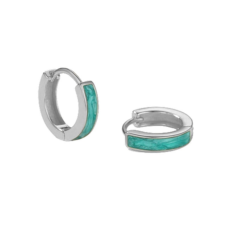 ByBirch Heidi hoops i sølv med grøn emalje – små hoops på 12,7 mm til hverdag og fest