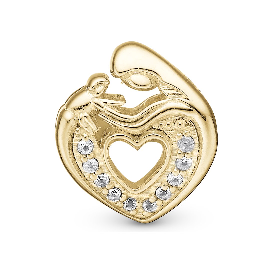 Christina Mother & Child Heart charm i forgyldt sølv med topas til sølvarmbånd