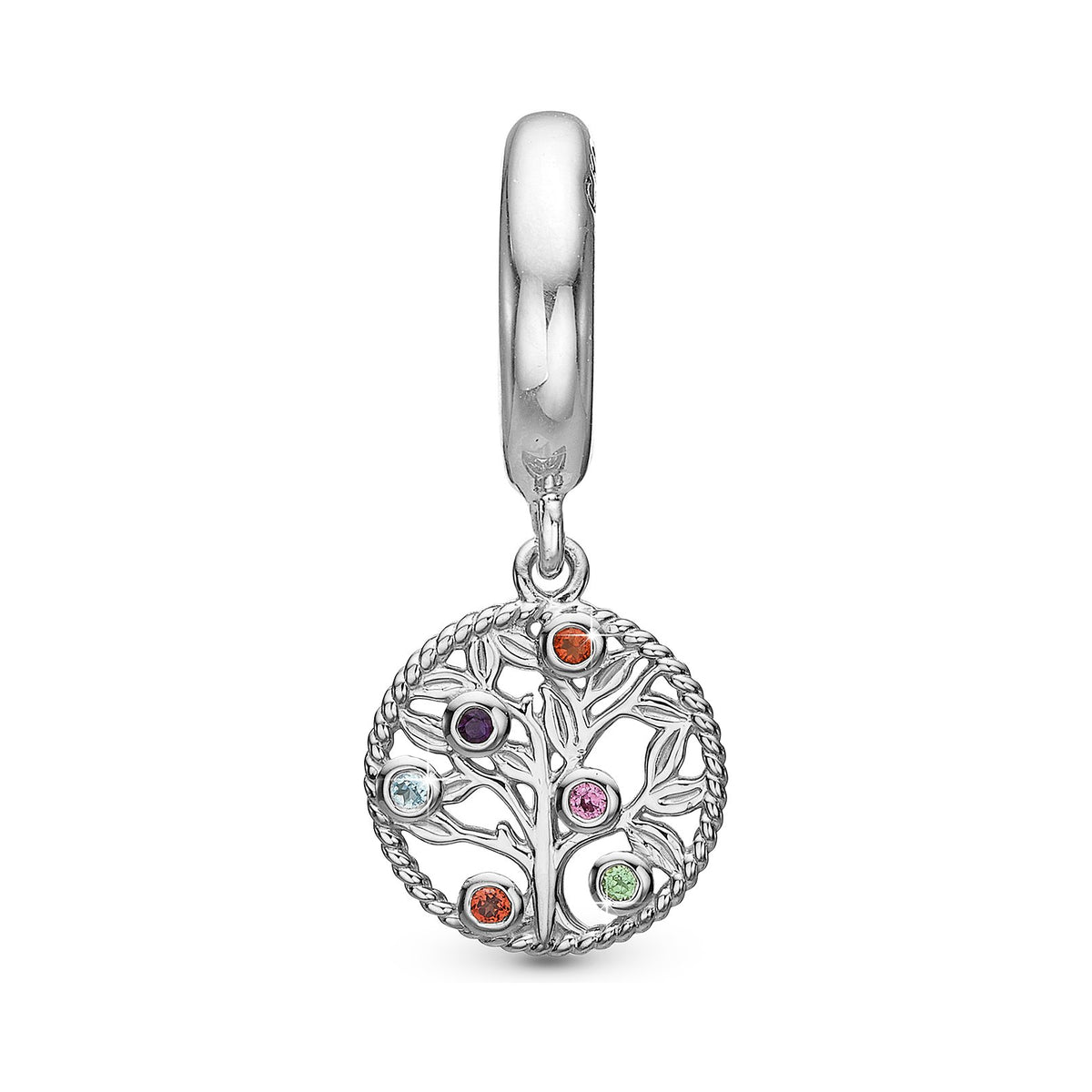 Christina My Family Tree charm i sølv med fem ædelsten til læderarmbånd