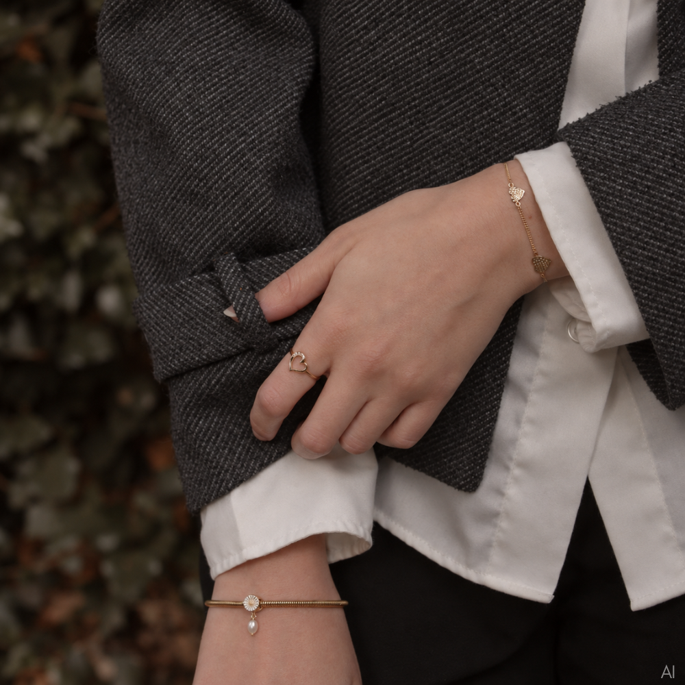 Christina Special Heart armbånd i hamret forgyldt sølv båret på model