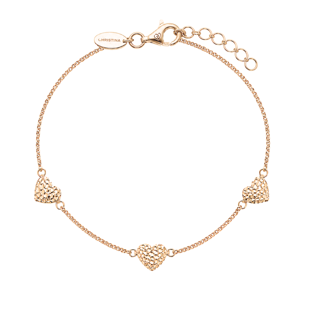 Christina Special Heart armbånd i hamret forgyldt sølv