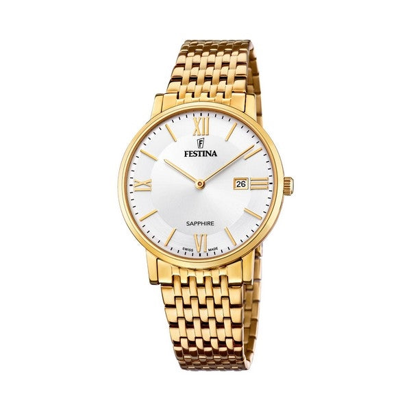 Festina herreur i rustfrit stål med hvid skive og Swiss Made kvarts-urværk, 39,3 mm
