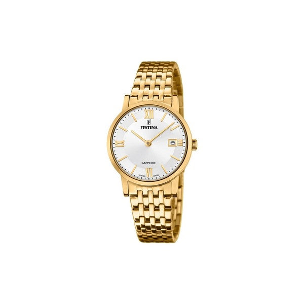 Festina dameur i gulddouble med hvid skive og schweizisk kvartsværk, rustfrit stål, 29,3 mm