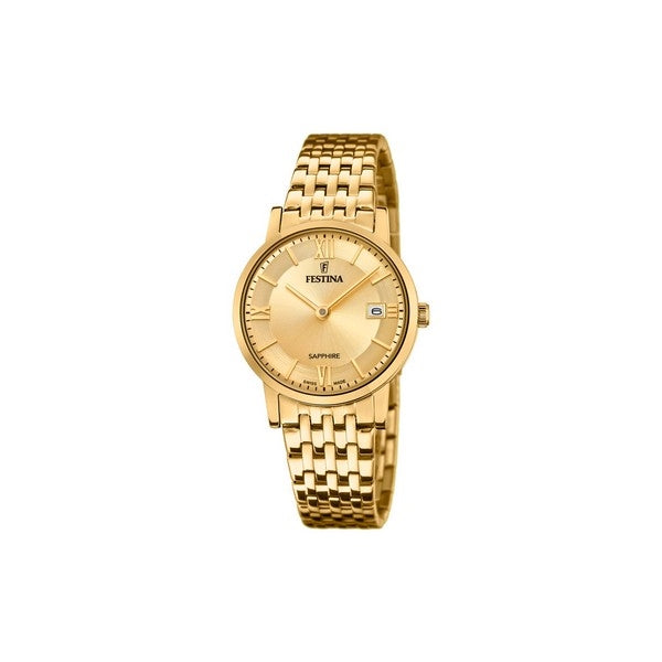 Festina dameur i gulddouble med guldskive og Swiss Made kvartsværk, Ø 29,3 mm