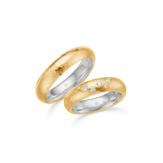Mads Z vielsesringe 5 mm hamret stjernedrys i 14 kt. guld med sølvkerne, damering og herrering