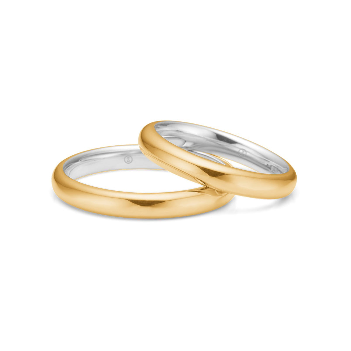 Mads Z vielsesringe 3 mm glat i 8 kt. guld med sølvkerne, damering og herrering