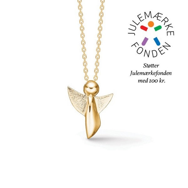 Mads Z Me & My Angel halskæde i forgyldt sølv med engel-amulet – nærbillede af fatning