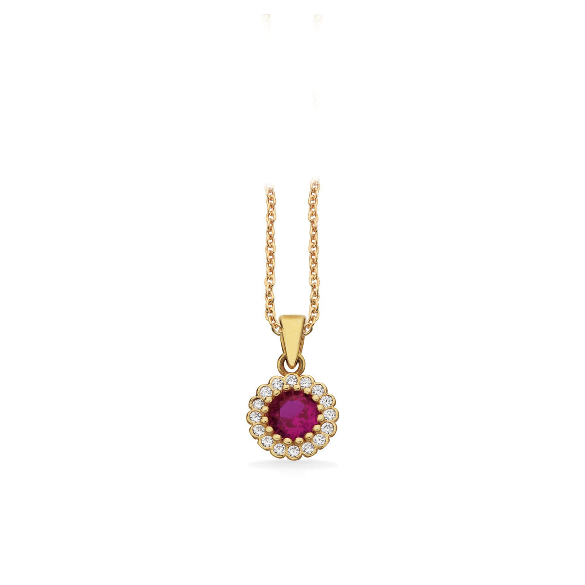Scrouples Vedhæng i 8 kt guld med roset af pink zirkonia og forgyldt kæde